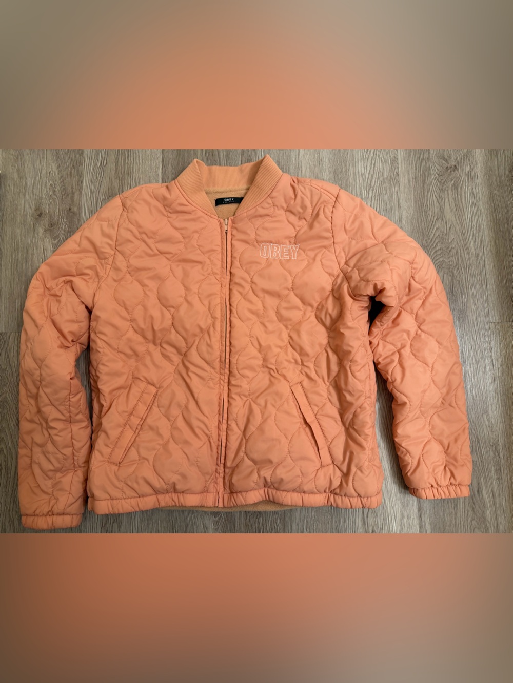 Obey Women's Quilted Bomber Jacket - Peach